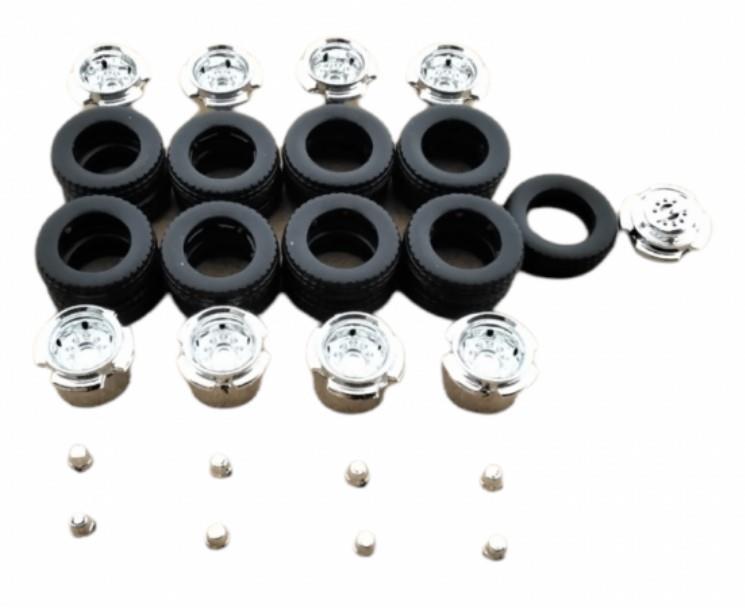 Tekno sett 8 stk felg/ 16 stk dekk Meusberger trailer chrome (TP)