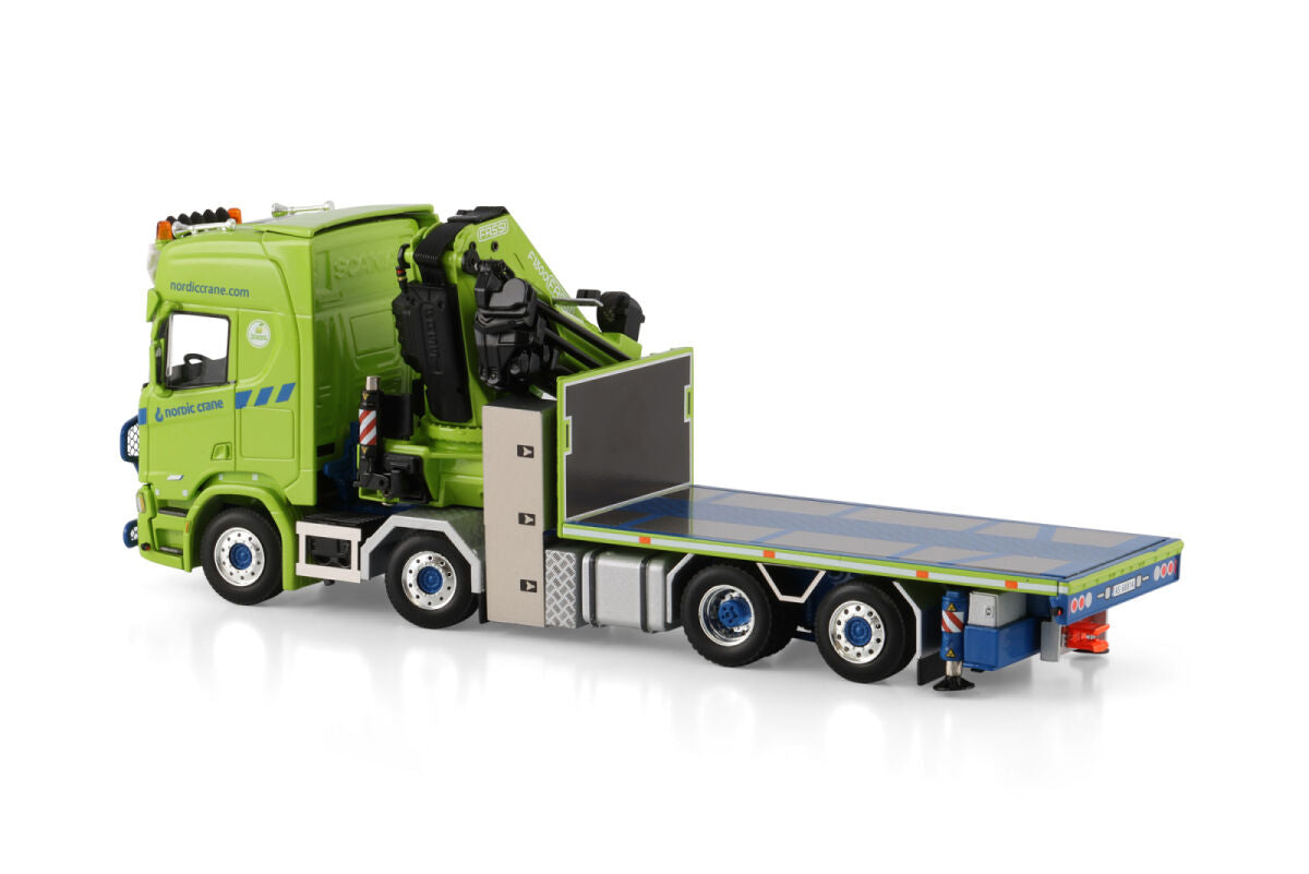 Nordic Crane Kynningsrud; SCANIA R HIGHLINE CR20H RIGED FLATBED TRUCK 8X2 TAG AXLE WITH FASSI 1100 + JIB