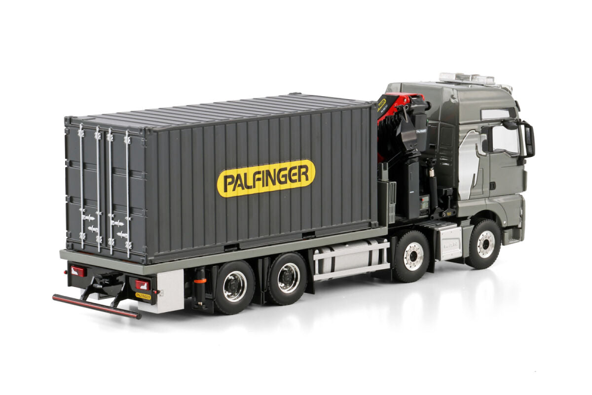 Premium Line; MAN TGX XXL EURO 6C (FACELIFT) RIGED FLATBED TRUCK 8X4 WITH PALFINGER PK 480 TEC + 20FT CONTAINER