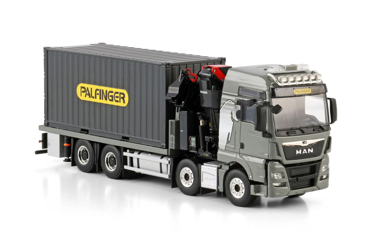 Premium Line; MAN TGX XXL EURO 6C (FACELIFT) RIGED FLATBED TRUCK 8X4 WITH PALFINGER PK 480 TEC + 20FT CONTAINER