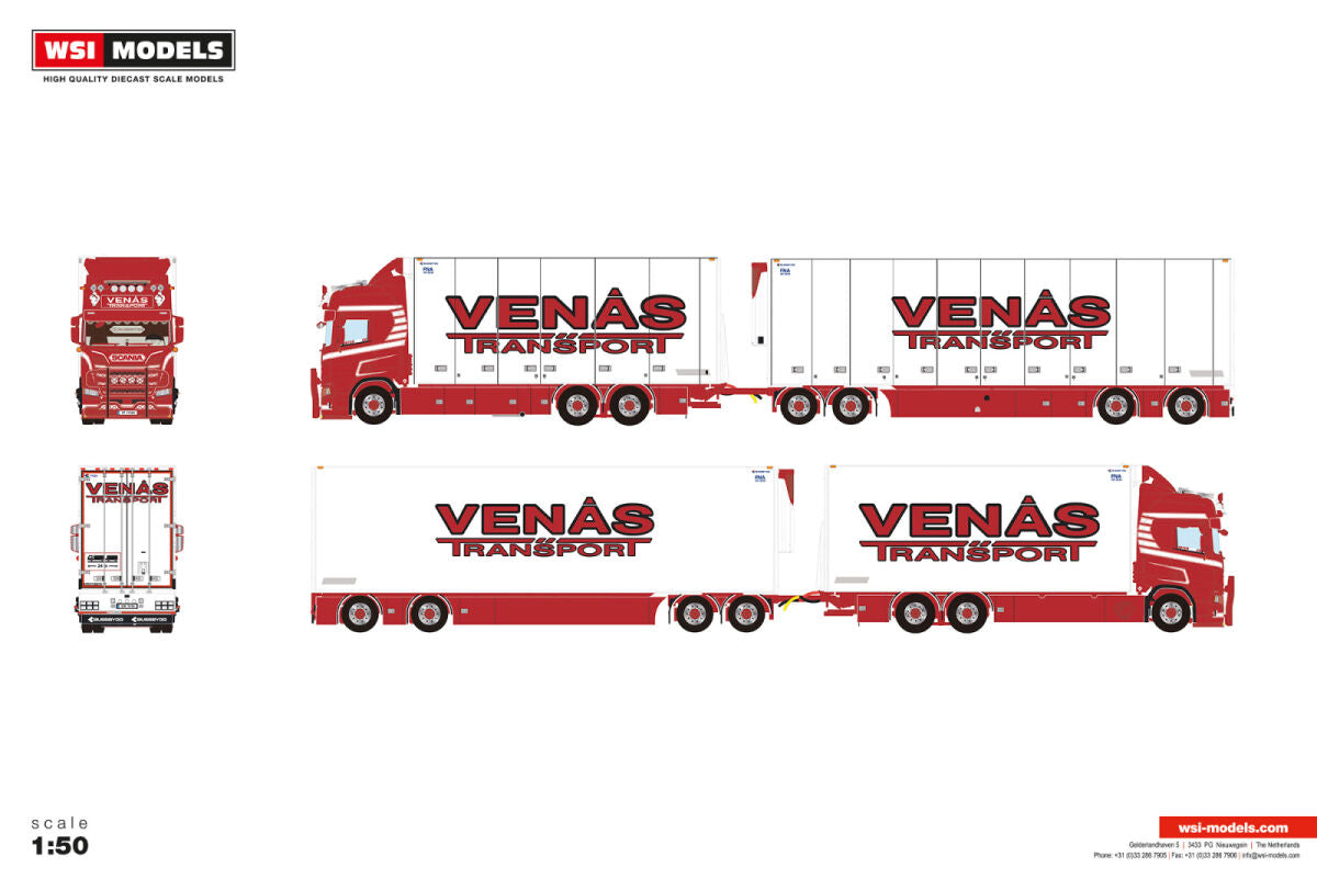Venås; SCANIA R HIGHLINE CR20H RIGED REEFER TRUCK 6X2 TAG AXLE RIGED REEFER DRAWBAR TURNTABLE TRAILER - 4 AXLE